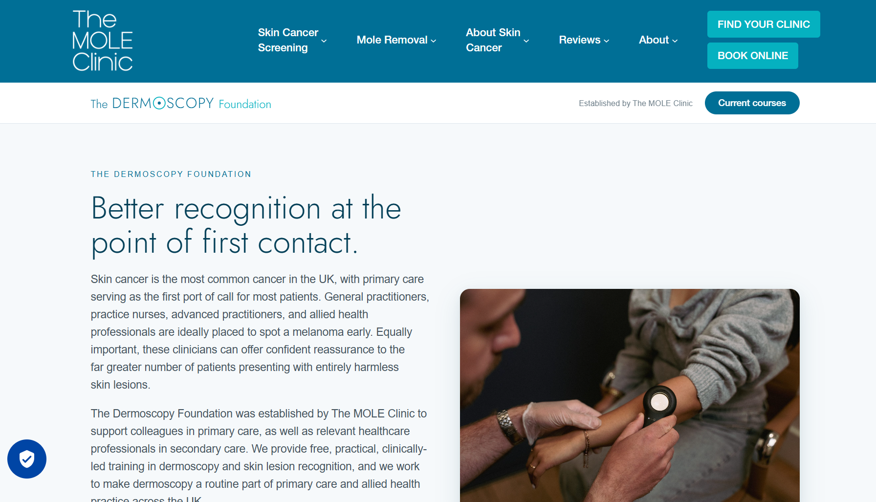 The Dermoscopy Foundation website introducing training for healthcare professionals